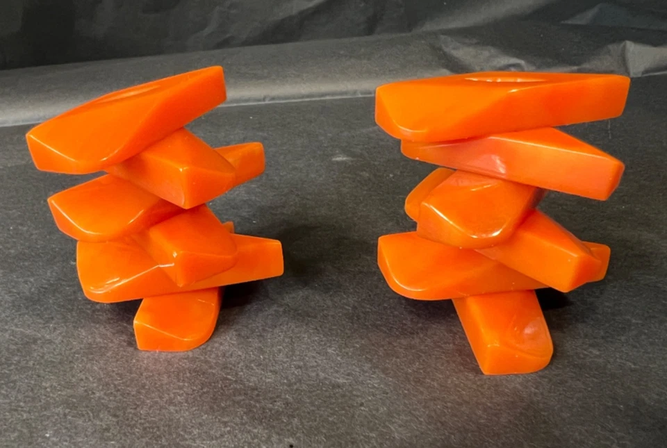 Art Deco Orange Bakelite Hand Carved Fancy Facet Big Sewing Buttons Coat 2 Holes - Image 1 of 4