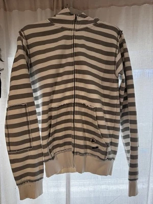 Sudadera con Capucha a Rayas Caídas con Cremallera Jamie Thomas Cobra De Colección Y2K Mediana Blanca Gris Foto 1 de 4