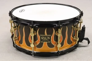 Spaun 6.5x14" Maple Snare Drum Yellow / Orange Flames - Picture 1 of 16