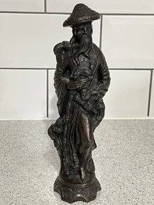 25cm HIGH BRONZED RESIN CHINESE BEARDED MAN FIGURINE SHOU LAO GOD OF LONGEVITY? - Picture 1 of 13