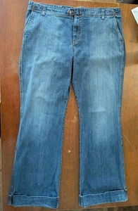 NY&CO Jeans Womens 16 Wide Leg Cuffs Medium Wash Denim Nautical Vibe - Picture 1 of 6