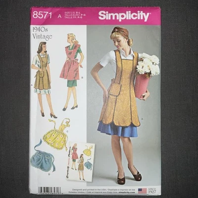 Simplicity 8571 Sm-Lg Vintage 40's Apron Ruffle Scallop Full Half Pocket Pattern - Image 1 of 4