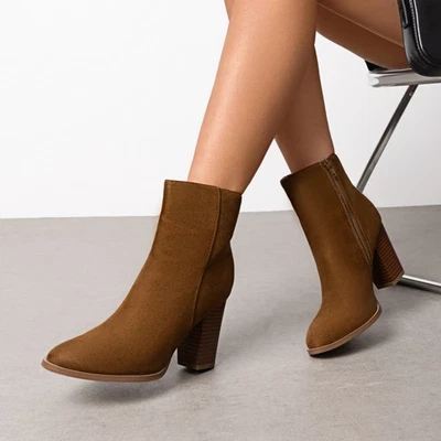 DREAM PAIRS Women Booties Chunky Block Heel Almond Toe Side Zipper Ankle Boots - Image 1 of 4