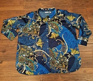 Susan Graver Blouse Silky Size 2X Breezy Casual Career Boho Trending Pattern - Picture 1 of 12