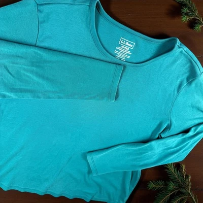 LL Bean рубашка женщин M длинным рукавом Supima хлопок бирюзовый синий гостиной путешествий работы - Изображение 1 из 4