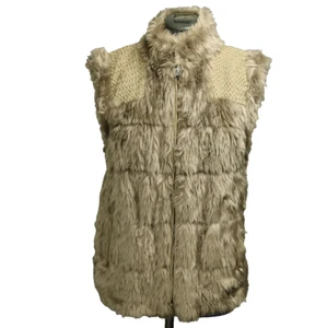 Iman Reversible Fur and Knit Zip Front Vest High Neck Pockets Tan/Taupe M - Picture 1 of 24