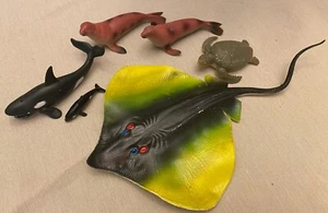Lot of 6 Plastic Sea Lion Seal Stingray Turtle Marine Mammals Animal Toy - Picture 1 of 7