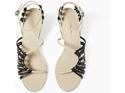 NUEVO CON ETIQUETAS $495 Sandalias Phillip Lim Correa de Lirio Cuero Talla 5.5 Negro Crema Vestido Cómodas Foto 1 de 4