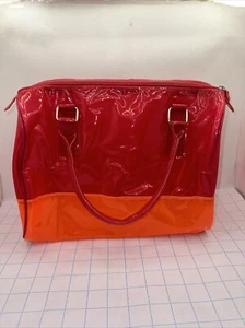 Vintage 80s 90s neon pink and orange opaque bag Retro Hand Bag Purse - Picture 1 of 4
