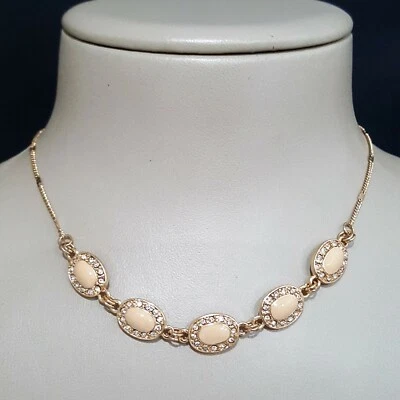 LC Lauren Conrad Women's Gold Plated Tan Enamel Rhinestone Short Necklace NWT - Image 1 of 4