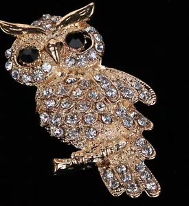 Fashion Owl Vintage Bridal Gold Plated Crystal Rhinestone Brooches Valentines - Bild 1 von 4