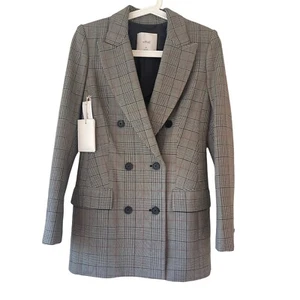 Neu mit Etikett Aritzia Wilfred Damenblazer 00 Margaux kariert kariert schwarz grau - Bild 1 von 8