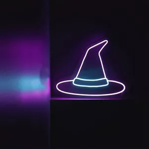 LED Witch Hat Neon Light Halloween Sign for Home Room Wall Decor Nightlight Gift - Bild 1 von 2