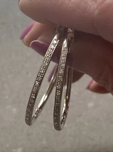 18ct White Gold Diamond HingedHoop Earrings 0.44CT 4cm Diameter & Receipt BIN - Picture 1 of 15