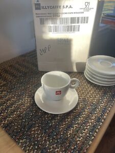 ILLY Cappuccino/Espresso Cups  SPAL Portugal White RED w/saucers SET of 6