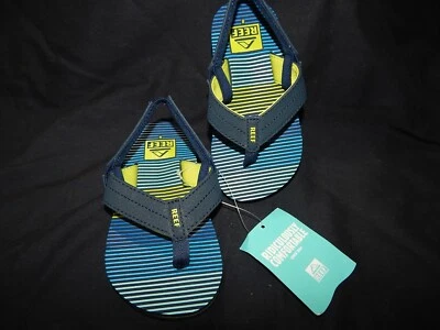 REEF Little Uni Aqua Green Stripe Toddler Boys Sz 8 Back Strap Flip Flop Sandals - Image 1 of 4