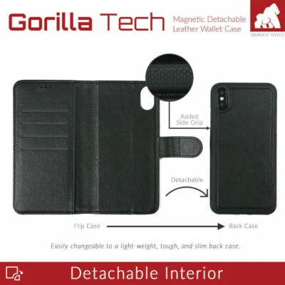 Funda billetera de cuero desmontable magnética Gorilla Tech para Apple iPhone Samsung Foto 1 de 4