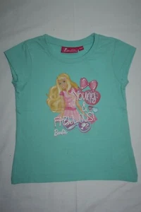 Schönes T-Shirt in türkis mit Barbie Motiv + Glitzer , Gr. 104 ( K144 ) - Bild 1 von 3