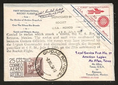 1936 US-MEXICO rocket cover - crashed; confiscated; signed RUMBEL - EZ 11C2 - Image 1 of 2