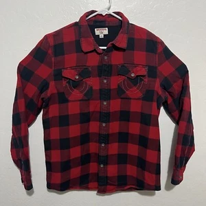 True Religion Mens Medium Utility L/S Flannel Shirt Red Plaid Thermal Lined - Picture 1 of 12