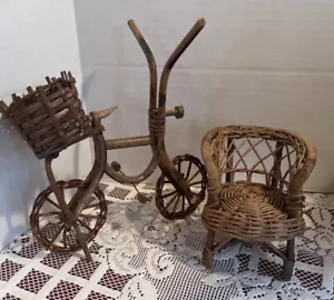 Mini sedia e bicicletta vintage in vimini rattan - Foto 1 di 16