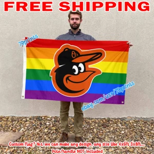 Deluxe Baltimore Orioles Team LGBT Flag Rainbow Pride Lesbian Banner 3x5 ft MLB - Picture 1 of 5