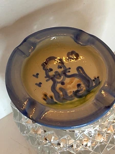 Vintage M A Hadley Keramik Aschenbecher 5" Kätzchen Katze handbemalt Münze Ring Schale blau - Bild 1 von 4