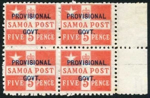 Samoa SG94 5d Dull Vermilion U/M Block (am Rand montiert) - Bild 1 von 1