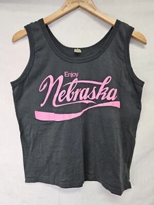 Vtg Enjoy Nebraska Tank Top Size M Black Pink Print Sleeveless Tee - Picture 1 of 3