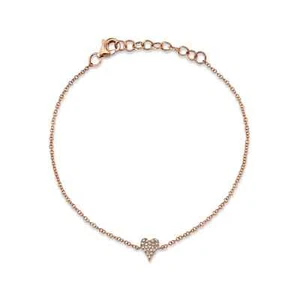 Brazalete Pavé Corazón Diamante Oro Rosa 14K Natural 0.05 CT Ajustable - Imagen 1 de 5