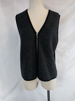 Chaleco Vintage Style & Co Para Mujer Talla Pequeña Mediana Negro y Gris Lana Cremallera Chaleco Foto 1 de 4