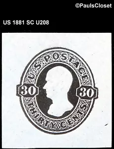 US 1881 SC U208 HAMILTON 30 ¢ SCHWARZ AUF BLAU PAPIER MVLH SEHR GUTER ZUSTAND - Bild 1 von 2