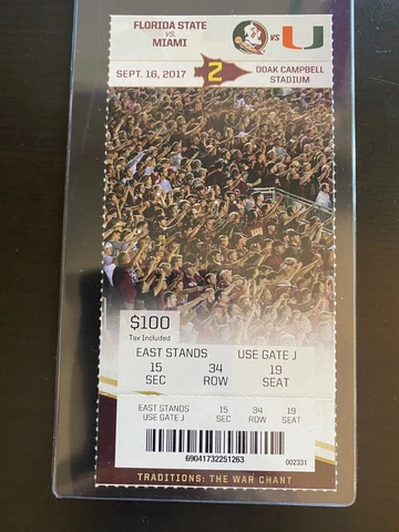 2017 Florida State Seminoles Football Official Mint Ticket Stub - pick any game! Cover