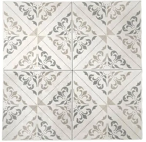 Tropical Encaustic Faded Beige Brown Green 8x8 Satin Ceramic Tile (BOX OF 4) - Picture 1 of 3