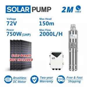 3" DC Screw Solar Water Pump 72V 750W Submersible Well Garden Irrigation Kit 1HP - Picture 1 of 10