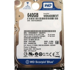 WD WD6400BEVT-00A0RT0 HHCVJBN (WXH1) Malaysia 640gb 2.5" Sata HDD 02MAR2012 - Picture 1 of 1
