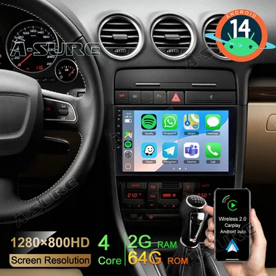Wireless Carplay Android 14 AutoRadio 2+64GB Navi GPS BOSE für Audi A4 S4 B6 B7 - Bild 1 von 4