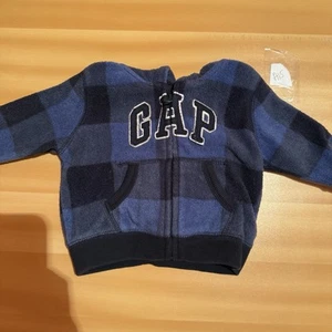 Baby Gap Infant Sweater 3-6 Months Blue Black Full Zip Hooded Pockets Checkered - Picture 1 of 5