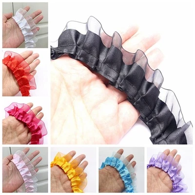 5.5 Yards 40mm (1.57") 2-Layer Satin Organza Lace Trim - Ruffle Edge Ribbon - Image 1 of 4