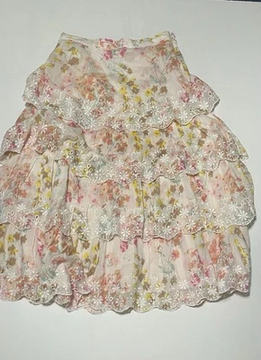 Falda Ralph Lauren Rosa Multi Floral Bordada en Niveles Algodón Festoneado Talla 8 Foto 1 de 4
