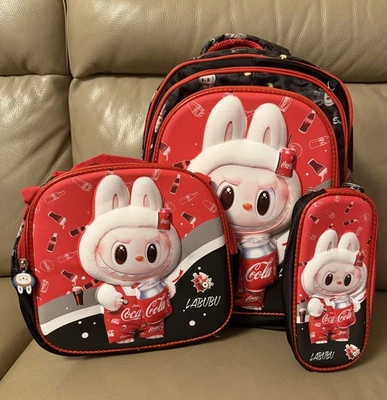 Custom 16” 3 Pcs Labub Backpack Set –Red/Black(Backpack+ Lunchbox+Pencil Case) - Image 1 of 3