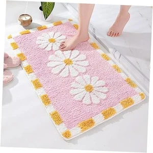 Pink Bathroom Rugs Cute Flower Bath Mat Non Slip, Boho Soft Absorbent Daisy - Picture 1 of 7