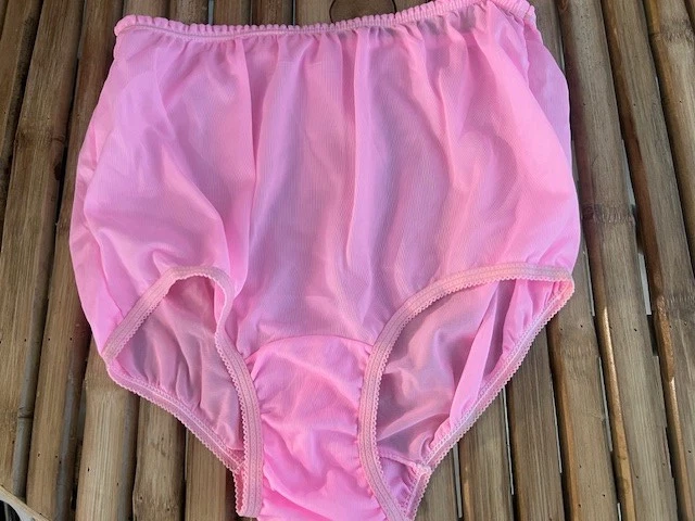 VINTAGE NEON PINK SILKY NYLON GRANNY PANTIES Mushroom Gusset sz L - Image 1 of 2
