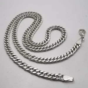 Collar Fino Vintage Cadena Cubana Sólida Real Plata de Ley 925 Hombres Mujeres 22 Gr - Imagen 1 de 8