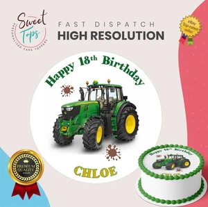 John Deer Tractor Personalised Round Edible Birthday Cake Topper Cake Decoration - Picture 1 of 6