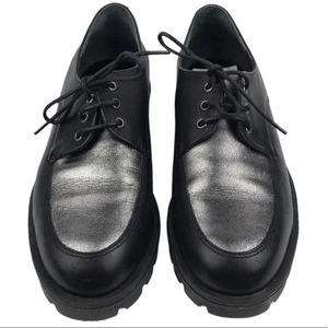 Azaleia Schnürschuhe Stollensohle Oxford-Schuhe schwarz silber metallic hergestellt in Brasilien Größe 7 - Bild 1 von 9
