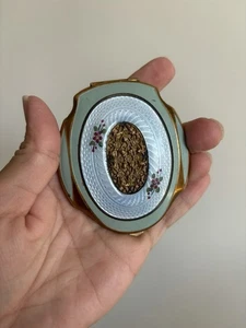 De colección 1930 Elgin American Esmalte Latón Compacto OG Polvo y Rouge Guilloché Floral - Imagen 1 de 10