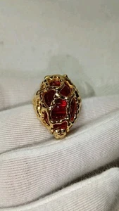 Vintage Crown Trifari Gold Tone Red Cabochon Locket Cage Ring - Picture 1 of 9