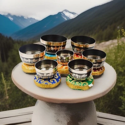 handmade mantra etching set 7 pcs singing bowl for sound healing meditation - Image 1 of 4