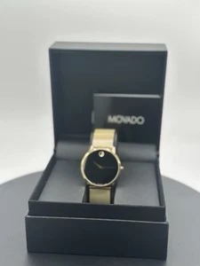 Movado Museum Watch Men 40mm Black Dial Gold Case Round Mesh Band 0607396 - Picture 1 of 19